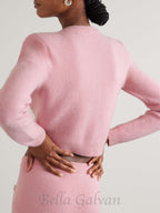 Flowering Girl Women Rhinestone-embellishment padded-shoulders knitted cardigan in pink