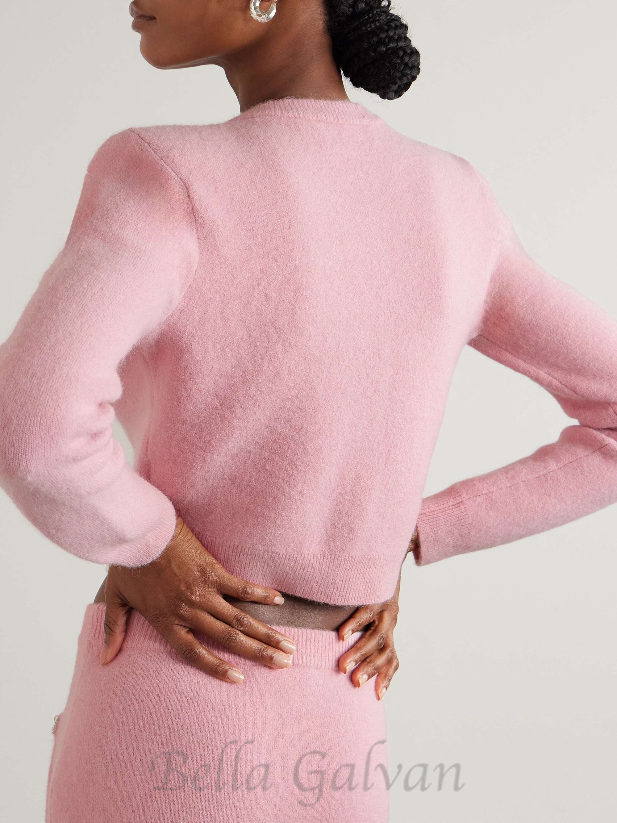 Flowering Girl Women Rhinestone-embellishment padded-shoulders knitted cardigan in pink