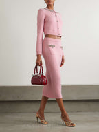 Flowering Girl Women Rhinestone-embellishment padded-shoulders knitted cardigan in pink