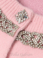 Flowering Girl Women Rhinestone-embellishment padded-shoulders knitted cardigan in pink