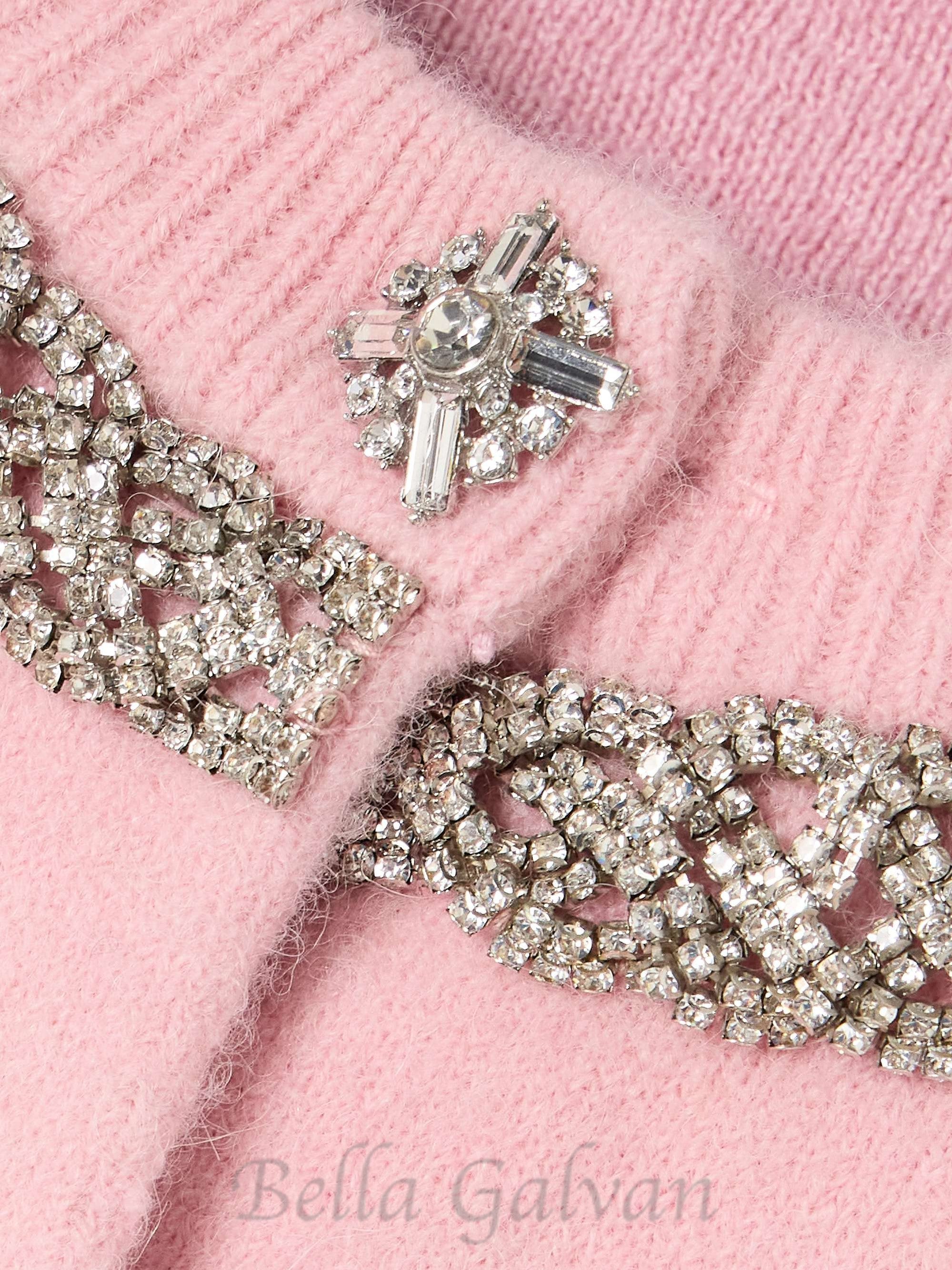 Flowering Girl Women Rhinestone-embellishment padded-shoulders knitted cardigan in pink