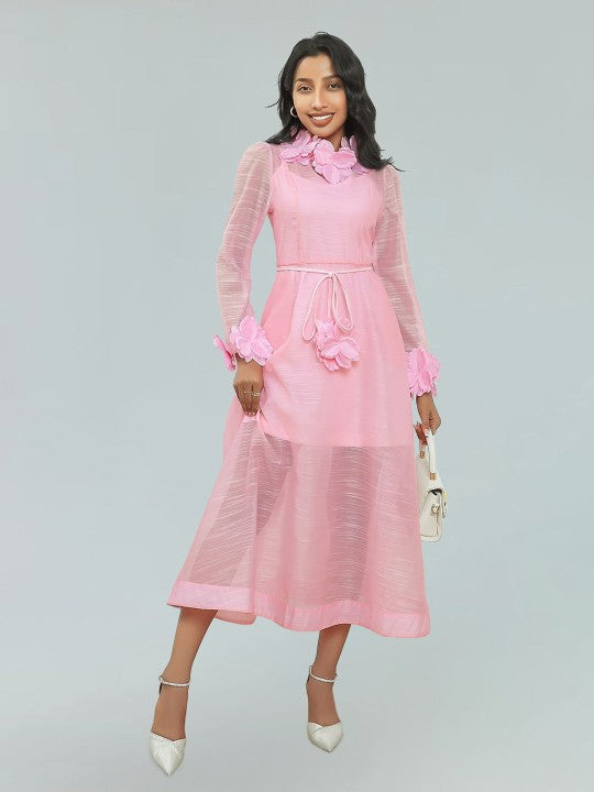 Flowering Girl Women vicky flower embellished lace midi dress in pink