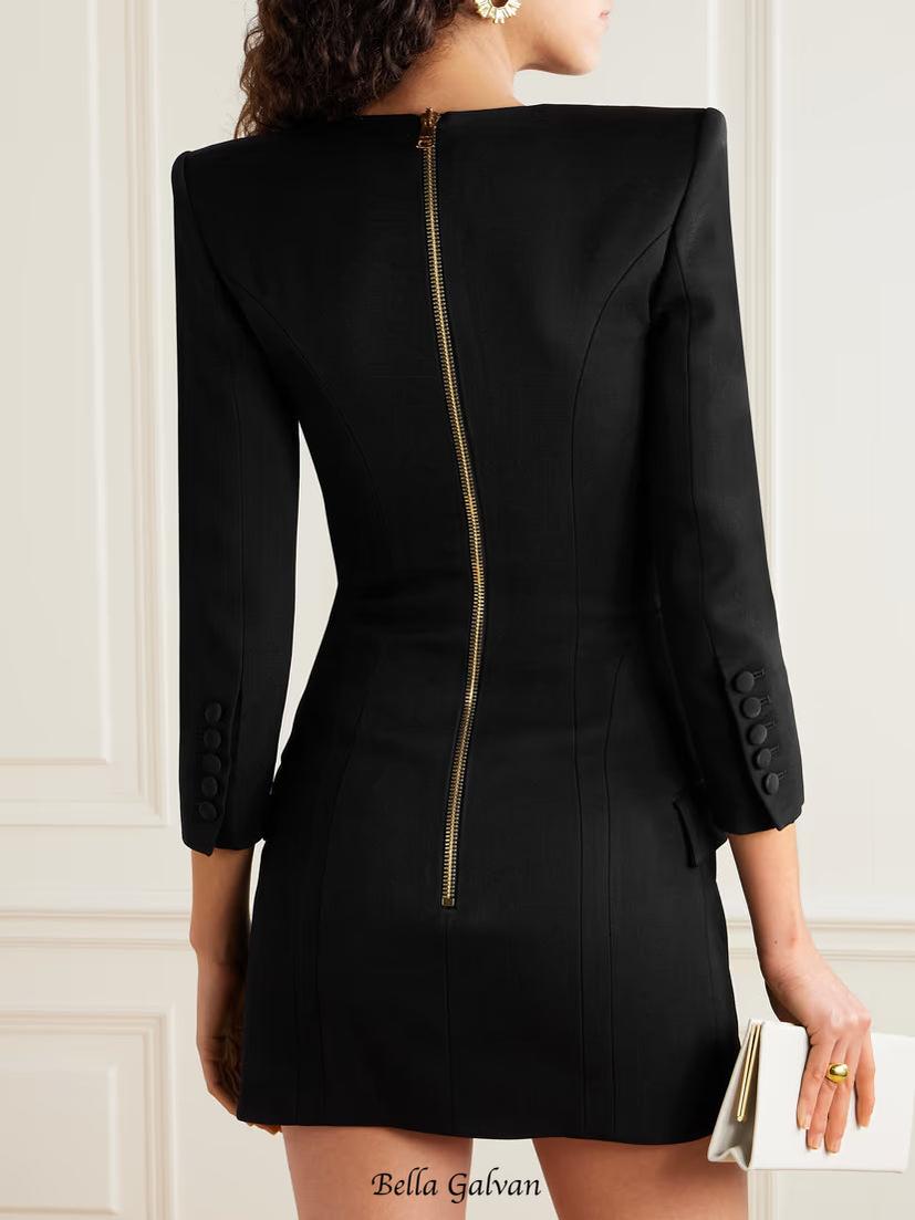 natividad Button-embellished Cotton-twill Mini Dress in black