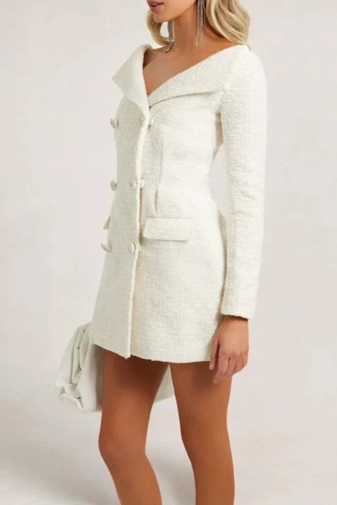 Flowering Girl Women Stephanie White Boucle Blazer Mini Dress