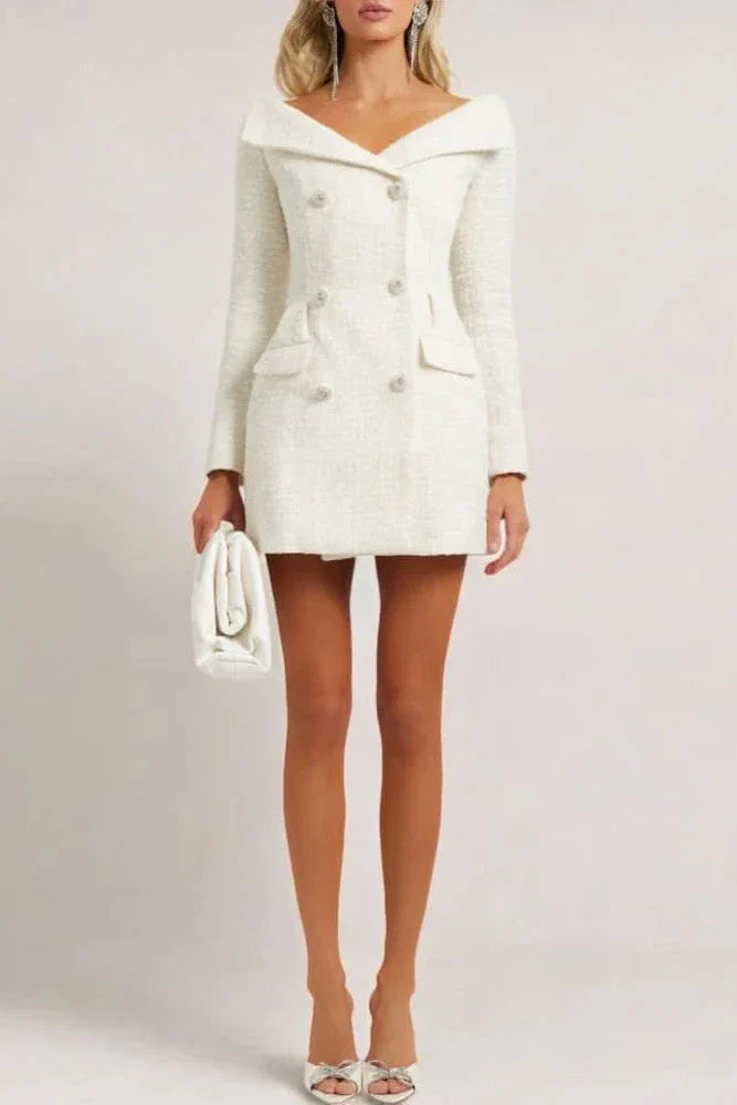 Flowering Girl Women Stephanie White Boucle Blazer Mini Dress