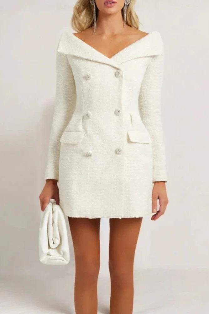 Flowering Girl Women Stephanie White Boucle Blazer Mini Dress