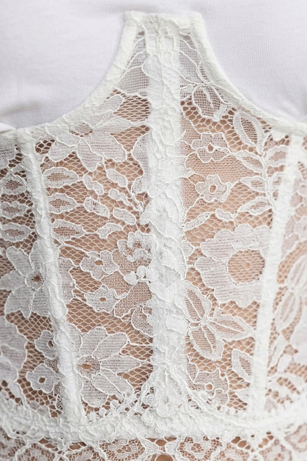 Flowering Girl Women White Spliced Floral Lace Corset Short Sleeve T-shirt