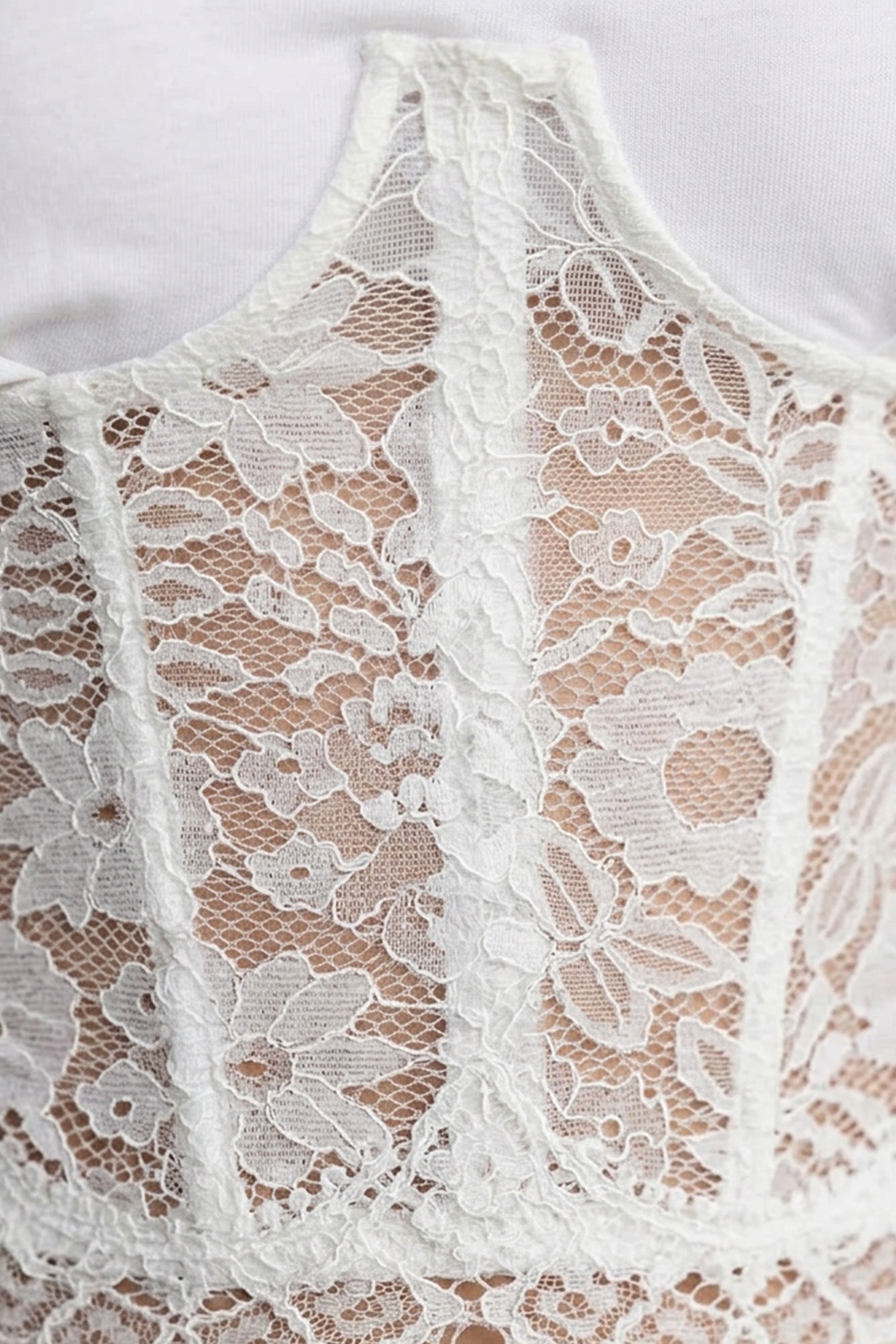 Flowering Girl Women White Spliced Floral Lace Corset Short Sleeve T-shirt