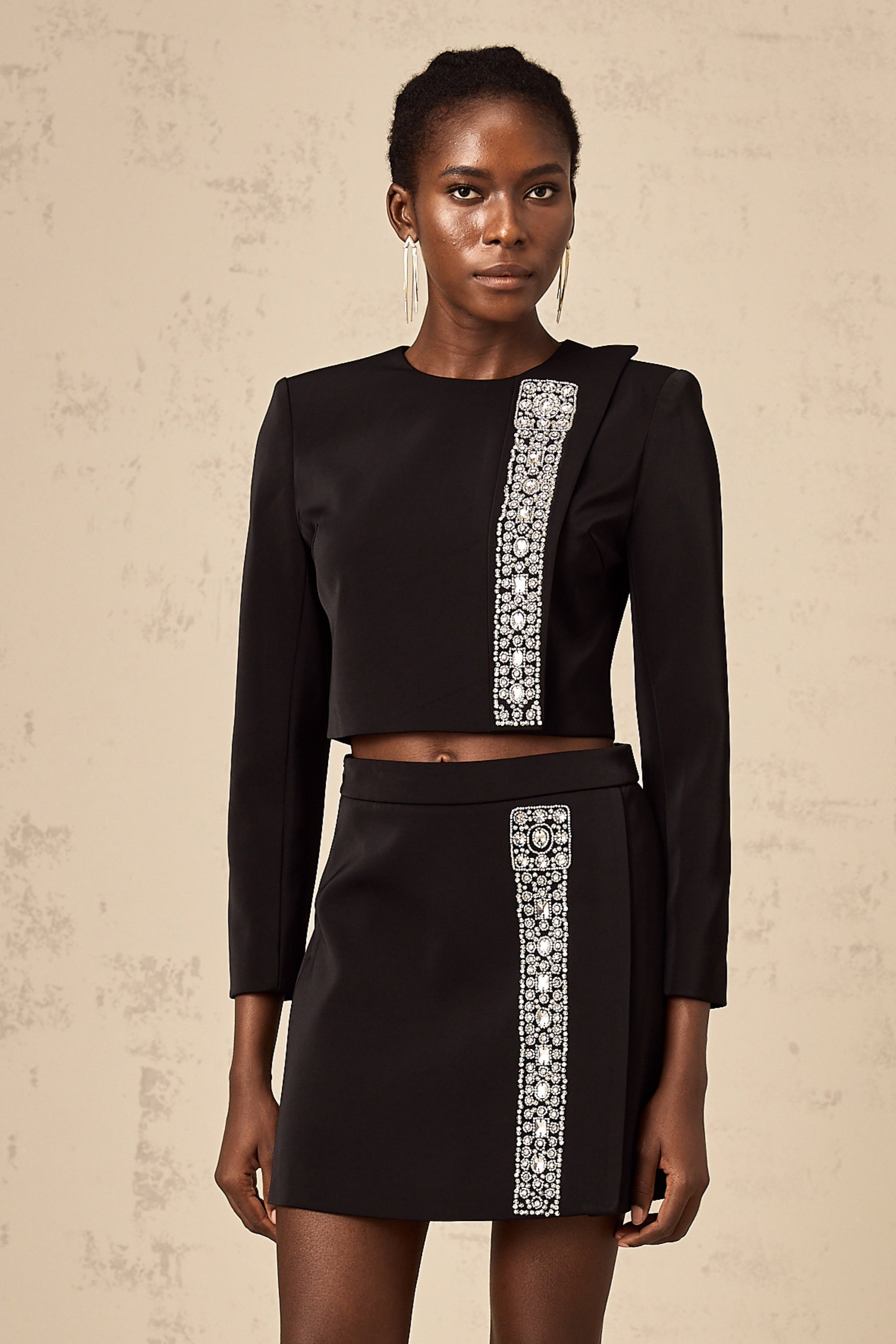 sylvia Crystal Embellishment Side Slit Skirt & Top Set