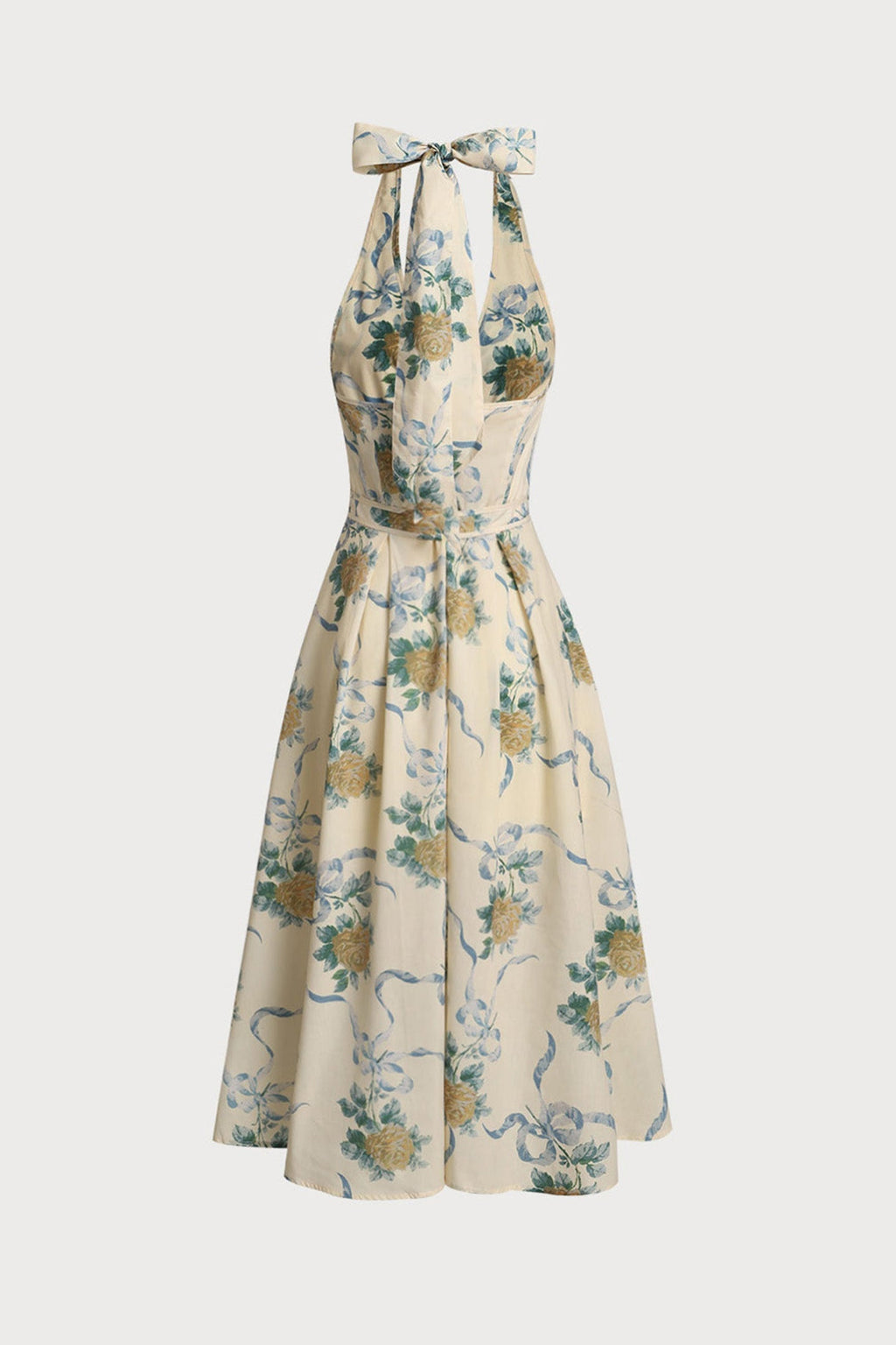 deirdre Floral Print Deep V Neck Midi Dress in yellow