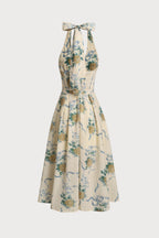 deirdre Floral Print Deep V Neck Midi Dress in yellow