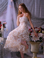 Flowering Girl Women Stereoscopic Flower Rhinestone Chain maxi Dress in white