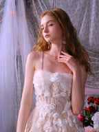 Flowering Girl Women Stereoscopic Flower Rhinestone Chain maxi Dress in white