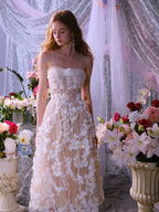 Flowering Girl Women Stereoscopic Flower Rhinestone Chain maxi Dress in white