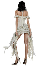 elva halter three-dimensional flower irregular tassel mini dress in Beige