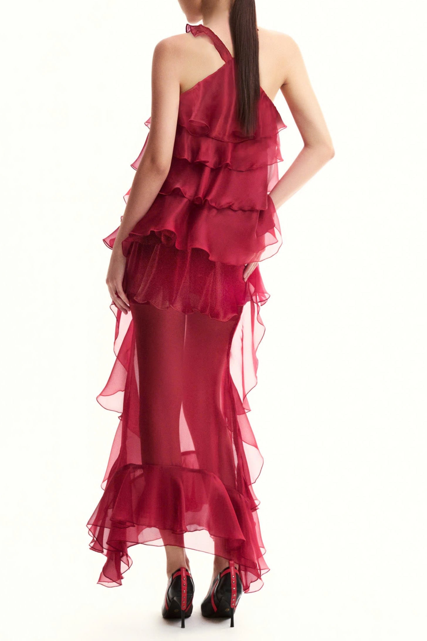 Flowering Girl Women Bedelia Floral Halter Chiffon Ruffle Midi Dress