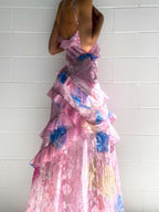 floral printed Spaghetti Straps maxi Dress with Ruffles