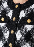 Flowering Girl Women Black White Gingham Tweed Cardigan