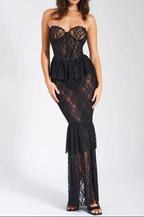 Zen Black Lace Corset Maxi Dress
