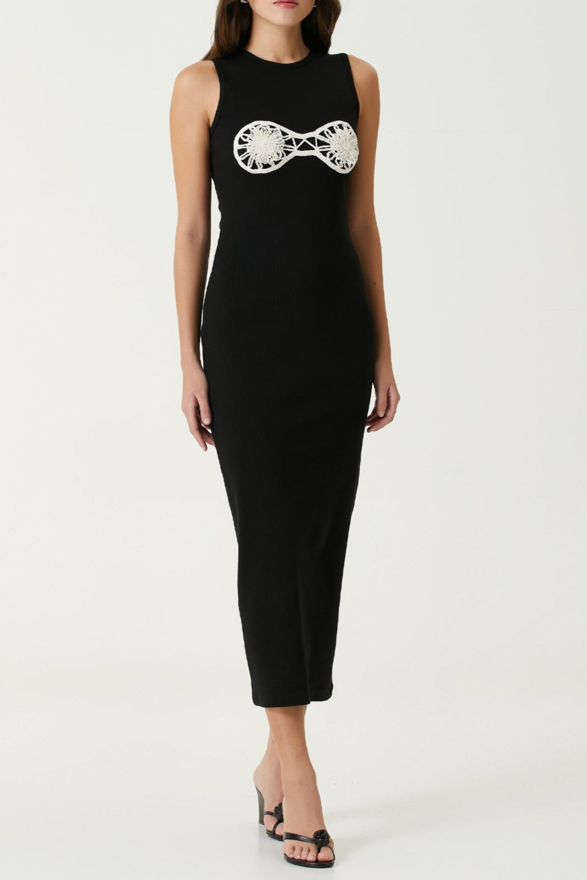 Carol Black Crochet Bra Cotton Tank Midi Dress